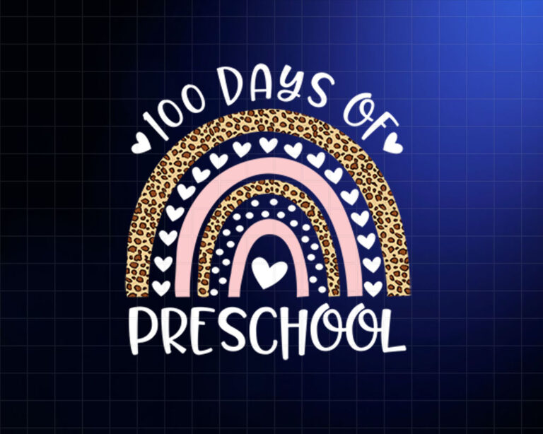 100 Days Of Preschool Rainbow 100th Day School Preschool  Shirt PNG, DTF, DTG, Sublimation Design
