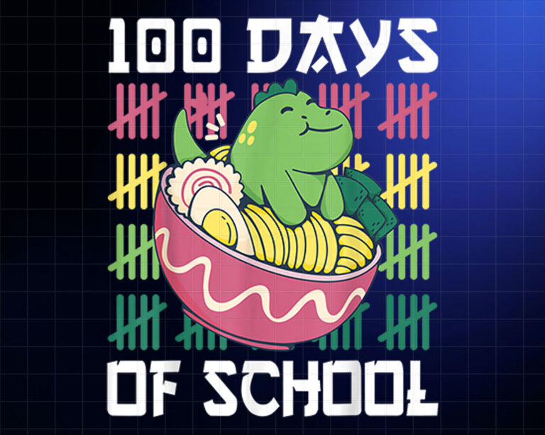 100 Days Of School 100th Day Kawaii Dino Trex Ramen Shirt PNG, DTF, DTG, Sublimation Design