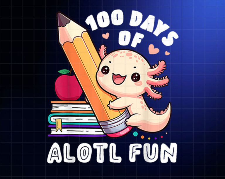 100 Days Of School Axolotl Happy 100th Day Teacher Student Shirt PNG, DTF, DTG, Sublimation Design