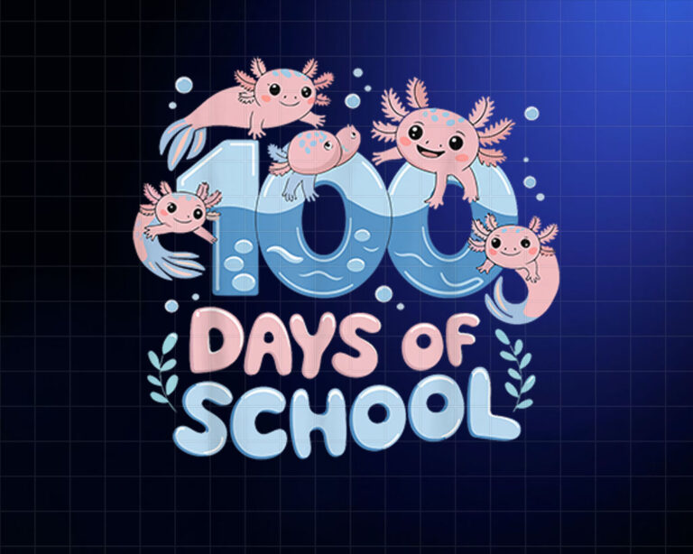 100 Days Of School Axolotl Teacher Kids Boys Girls Shirt PNG, DTF, DTG, Sublimation Design