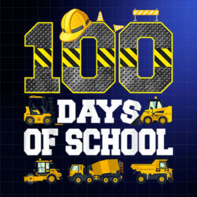 100 Days Of School Construction Vehicle Toddlers Boys Shirt PNG, DTF, DTG, Sublimation Design