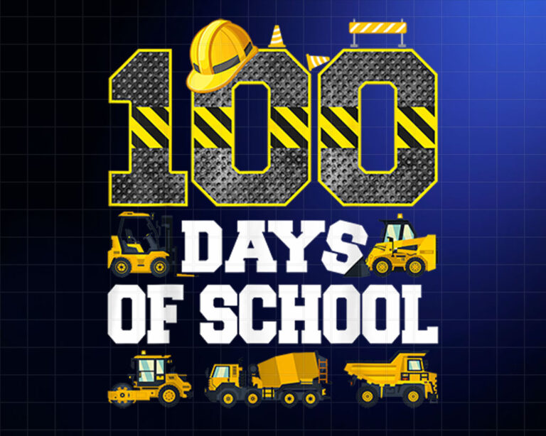 100 Days Of School Construction Vehicle Toddlers Boys Shirt PNG, DTF, DTG, Sublimation Design