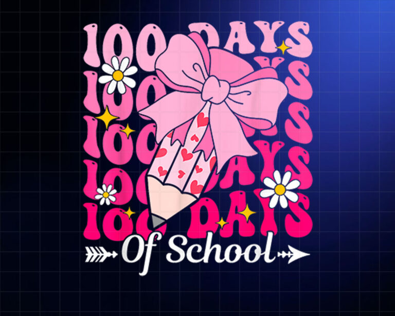 100 Days Of School Coquette Bow 100th Day Of School Girls Shirt PNG, DTF, DTG, Sublimation Design