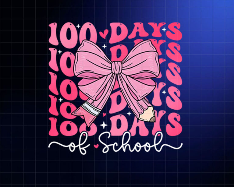100 Days Of School Coquette Bow 100th Day of School Teachers  Shirt PNG, DTF, DTG, Sublimation Design