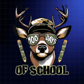 100 Days Of School Hunting Deer 100th Day Of School Vibes Shirt PNG, DTF, DTG, Sublimation Design