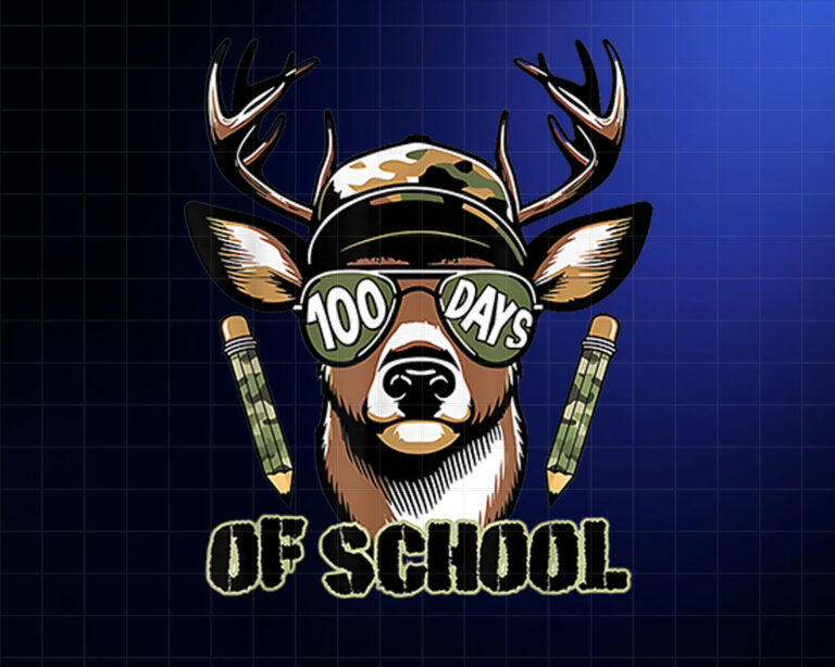 100 Days Of School Hunting Deer 100th Day Of School Vibes Shirt PNG, DTF, DTG, Sublimation Design