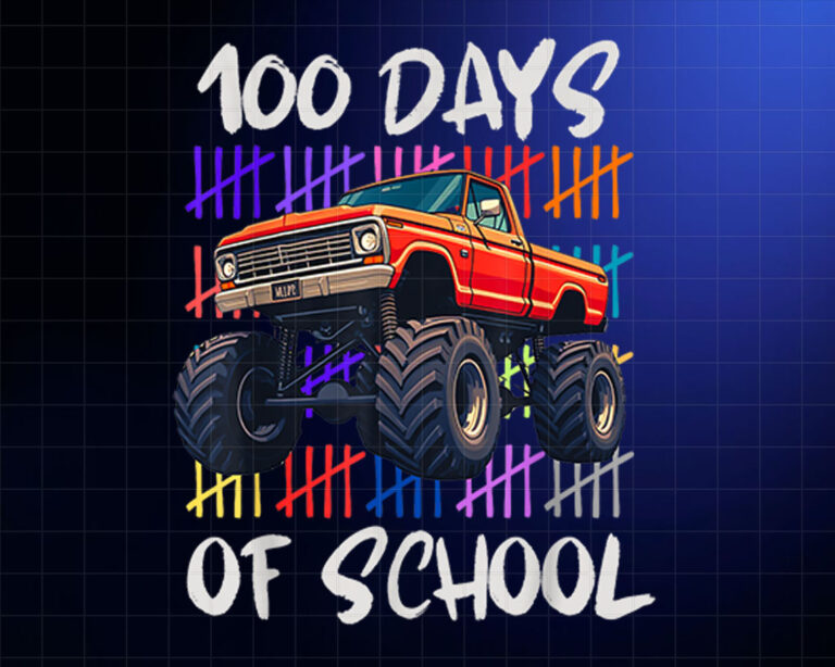 100 Days Of School Monster Truck Boy Kid 100th Day Of School Shirt PNG, DTF, DTG, Sublimation Design