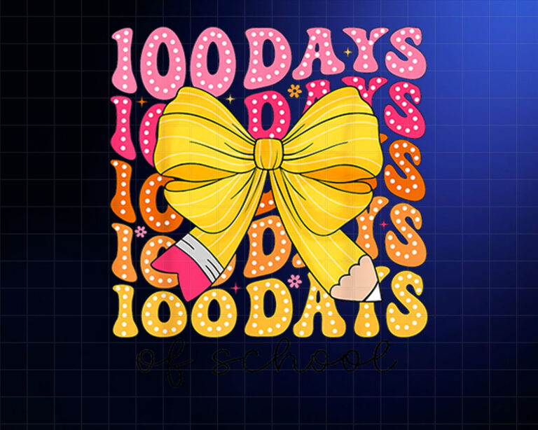100 Days Of School Pencil Coquette Bow Girls Kids 100th Day Shirt PNG, DTF, DTG, Sublimation Design