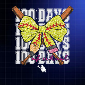 100 Days Of School Softball Coquette Pencil Bow Girl Teacher Shirt PNG, DTF, DTG, Sublimation Design
