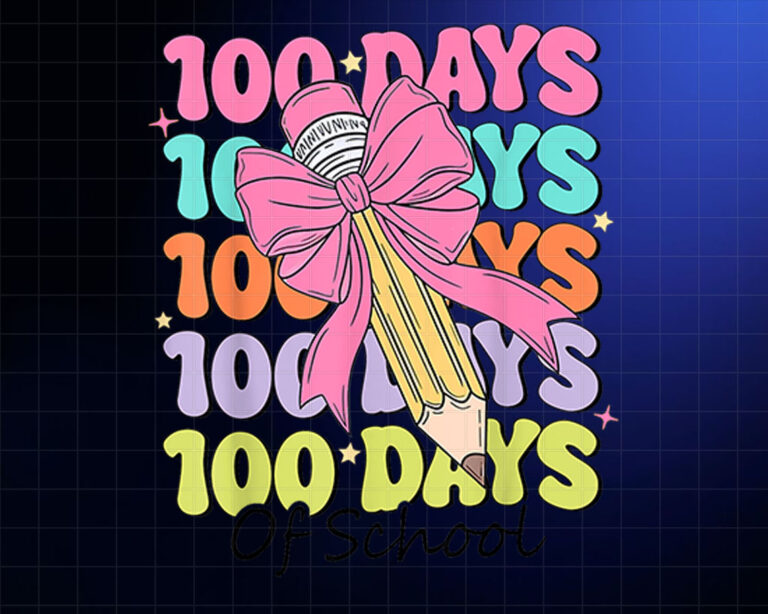 100 Days Of School Teacher Coquette Bow 100th Day Of School Shirt PNG, DTF, DTG, Sublimation Design