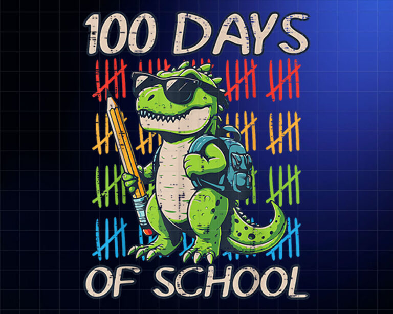 100 Days Of School Trex Dino 100th Day Boys Kids Toddler Shirt PNG, DTF, DTG, Sublimation Design