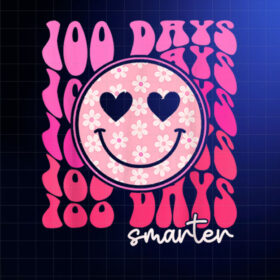 100 Days Smarter 100th Day Of School Pink Daisy Smile Face Shirt PNG, DTF, DTG, Sublimation Design