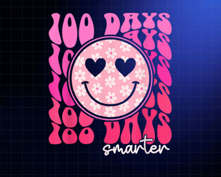 100 Days Smarter 100th Day Of School Pink Daisy Smile Face Shirt PNG, DTF, DTG, Sublimation Design