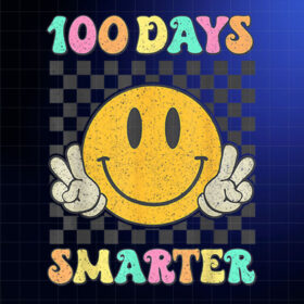 100 Days Smarter Cute Smile Face Hippie 100th Day Of School Shirt PNG, DTF, DTG, Sublimation Design