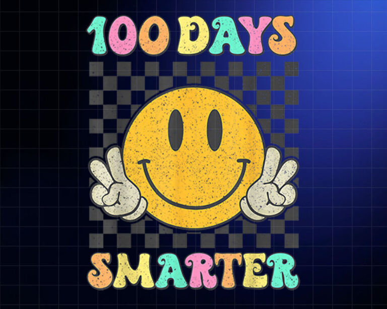 100 Days Smarter Cute Smile Face Hippie 100th Day Of School Shirt PNG, DTF, DTG, Sublimation Design