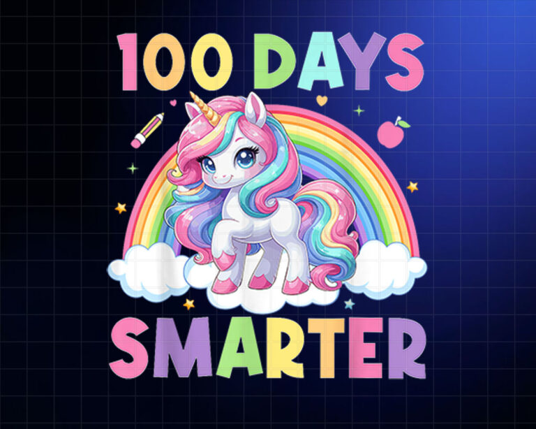 100 Days Smarter Happy 100th Day Of School Unicorn Girls Shirt PNG, DTF, DTG, Sublimation Design