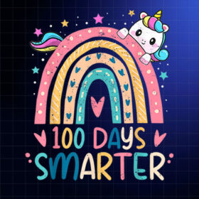 100 Days Smarter Kids Girls Unicorn 100th Day of School Gift Shirt PNG, DTF, DTG, Sublimation Design