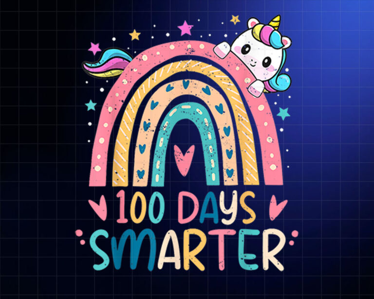100 Days Smarter Kids Girls Unicorn 100th Day of School Gift Shirt PNG, DTF, DTG, Sublimation Design