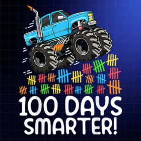 100 Days Smarter Monster Truck 100 Days of School 100th Day Shirt PNG, DTF, DTG, Sublimation Design