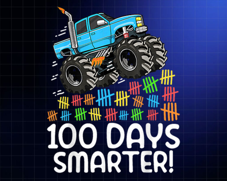 100 Days Smarter Monster Truck 100 Days of School 100th Day Shirt PNG, DTF, DTG, Sublimation Design