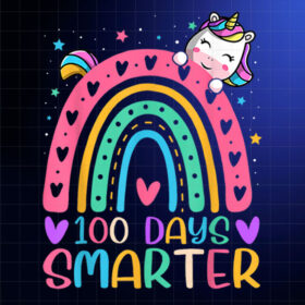 100 Days Smarter Rainbow Unicorn Girls 100th Day of School Shirt PNG, DTF, DTG, Sublimation Design