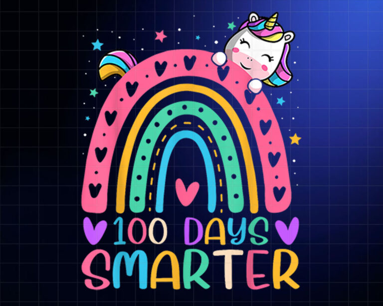 100 Days Smarter Rainbow Unicorn Girls 100th Day of School Shirt PNG, DTF, DTG, Sublimation Design
