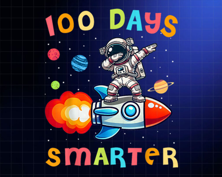 100 Days Smarter Space Astronaut 100th Day of School Kids Shirt PNG, DTF, DTG, Sublimation Design