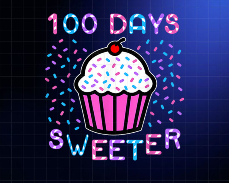 100 Days Sweeter Sprinkle Cupcake 100 Days of School Girls Shirt PNG, DTF, DTG, Sublimation Design