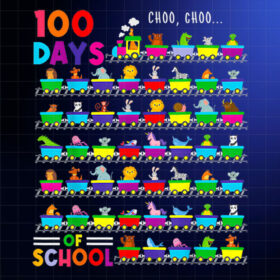 100 Days Train With Animals Kids 100 Days Of School Shirt PNG, DTF, DTG, Sublimation Design