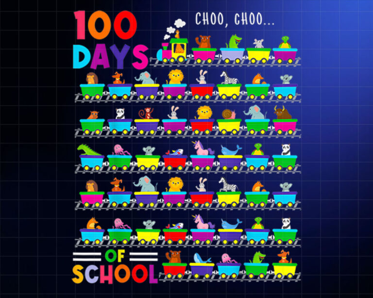 100 Days Train With Animals Kids 100 Days Of School Shirt PNG, DTF, DTG, Sublimation Design