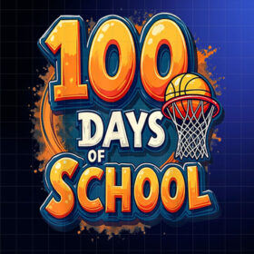 100 Days of School Basketball Hoop Fun Celebration Shirt PNG, DTF, DTG, Sublimation Design