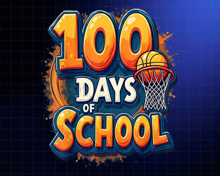 100 Days of School Basketball Hoop Fun Celebration Shirt PNG, DTF, DTG, Sublimation Design
