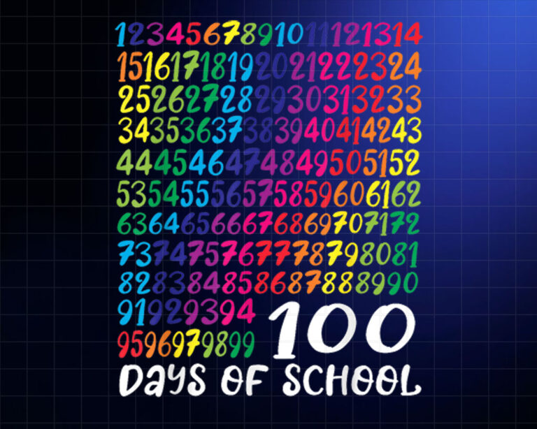 100 Days of School Colorful Numbers Design Kids Teachers Shirt PNG, DTF, DTG, Sublimation Design