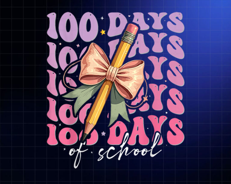 100 Days of School Coquette Bow Bright Student Outfit Shirt PNG, DTF, DTG, Sublimation Design