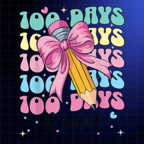 100 Days of School Coquette Bow Teachers Kids Groovy 100th Shirt PNG, DTF, DTG, Sublimation Design