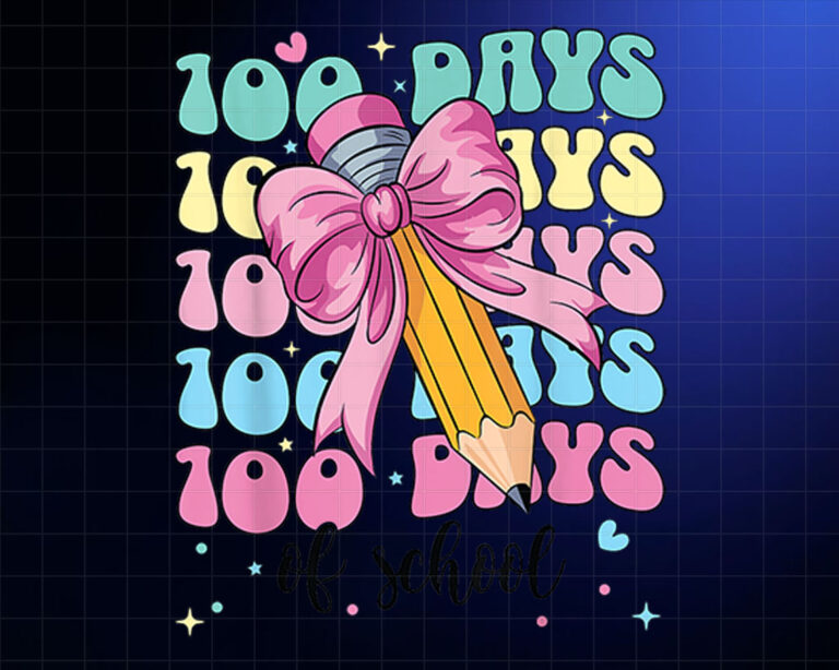 100 Days of School Coquette Bow Teachers Kids Groovy 100th Shirt PNG, DTF, DTG, Sublimation Design