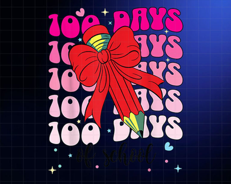 100 Days of School Coquette Bow Valentines Teacher 100th Day Shirt PNG, DTF, DTG, Sublimation Design