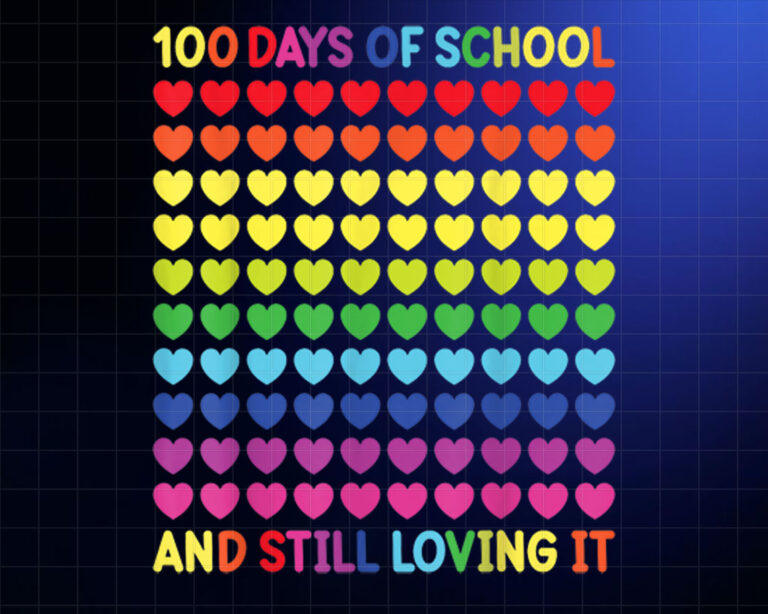 100 Days of School Cute Heart Teachers and Kids Novelty Shirt PNG, DTF, DTG, Sublimation Design