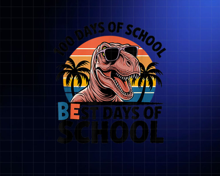 100 Days of School Dino Kids Teacher Fun Tee Shirt PNG, DTF, DTG, Sublimation Design