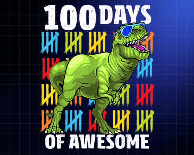 100 Days of School Dinosaur TRex Dino Kids Boys 100th Day Shirt PNG, DTF, DTG, Sublimation Design