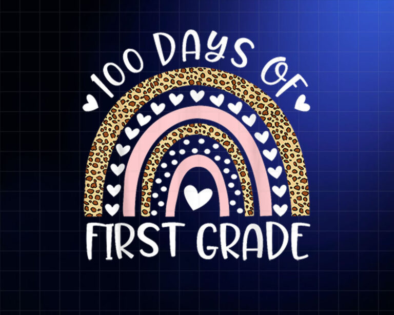 100 Days of School For First Grade Teacher Rainbow Leopard Shirt PNG, DTF, DTG, Sublimation Design