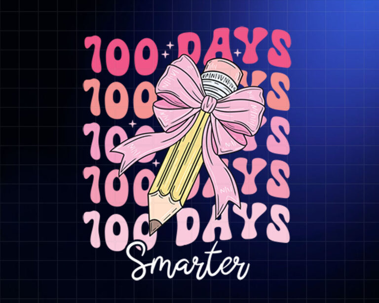 100 Days of School Girls Coquette Bow 100 Days Smarter  Shirt PNG, DTF, DTG, Sublimation Design