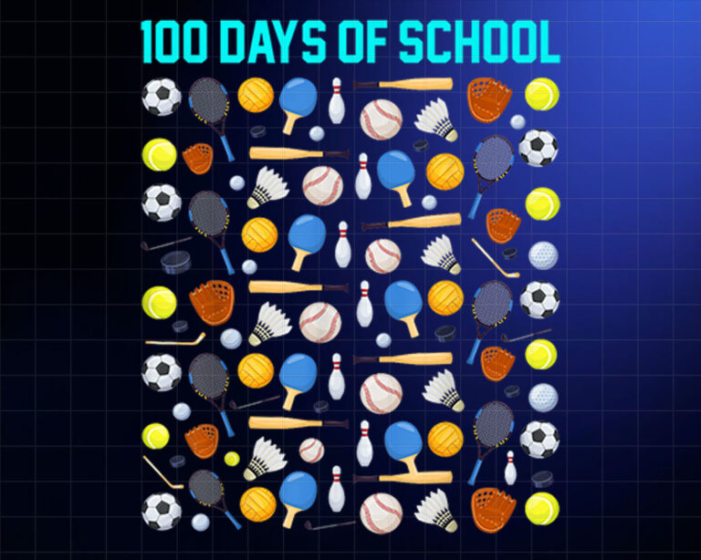 100 Days of School Sports Ball Boys Kids Teacher Novelty Shirt PNG, DTF, DTG, Sublimation Design