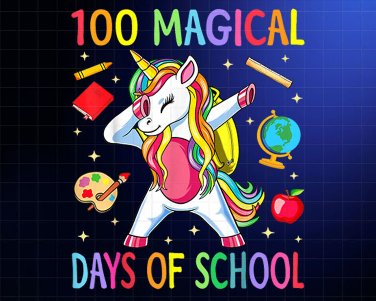 100th Day of School Unicorn 100 Magical Days Teacher Girls Shirt PNG, DTF, DTG, Sublimation Design