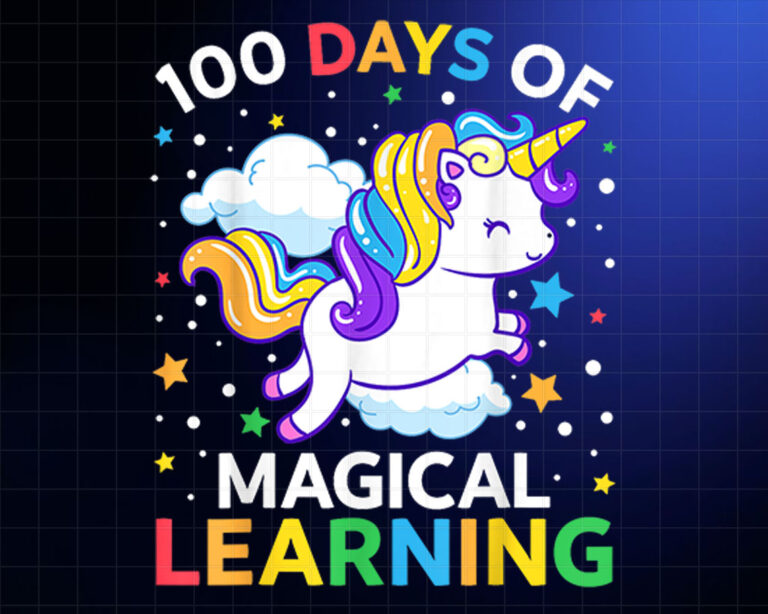 100th Day of School Unicorn Girls 100 Days of Kindergarten Shirt PNG, DTF, DTG, Sublimation Design