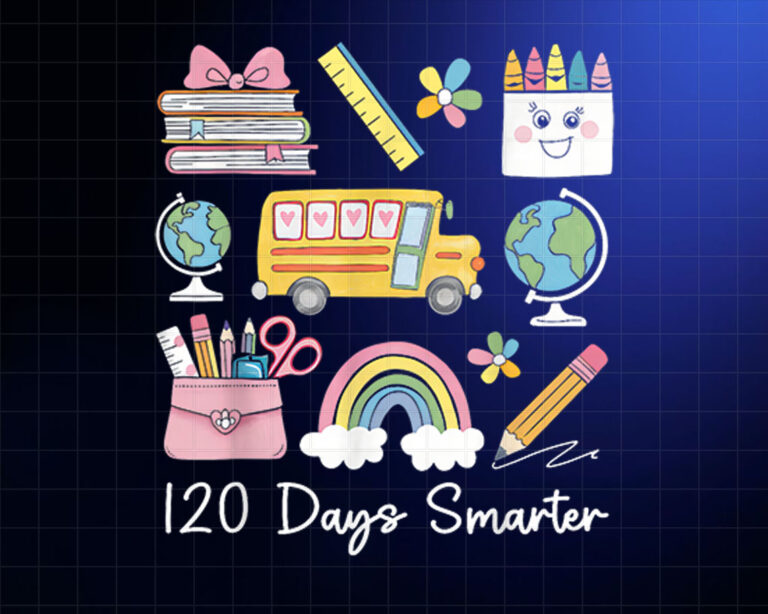 120 Days Smarter Teacher Girls Kids Cute 120th Day of School Shirt PNG, DTF, DTG, Sublimation Design