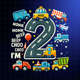 2 Year Old Birthday Boy Truck Car Transportation PNG, DTF, DTG, Sublimation Design
