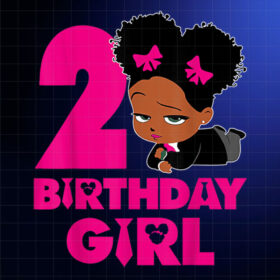 2nd Birthday Girl Baby Boss Cute African American Kids Afro PNG, DTF, DTG, Sublimation Design