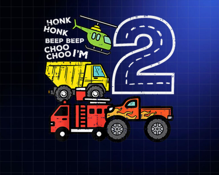 2nd Birthday Honk Beep Choo Im 2 Helicopter Truck Boys Kids PNG, DTF, DTG, Sublimation Design