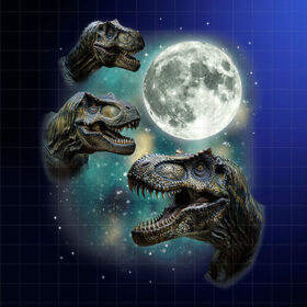 3 Tyrannosaurus Howling at Moon Prehistoric Dinosaurs Parody PNG, DTF, DTG, Sublimation Design